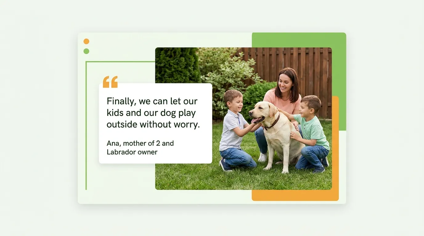 Testimonial from a satisfied customer on desktop